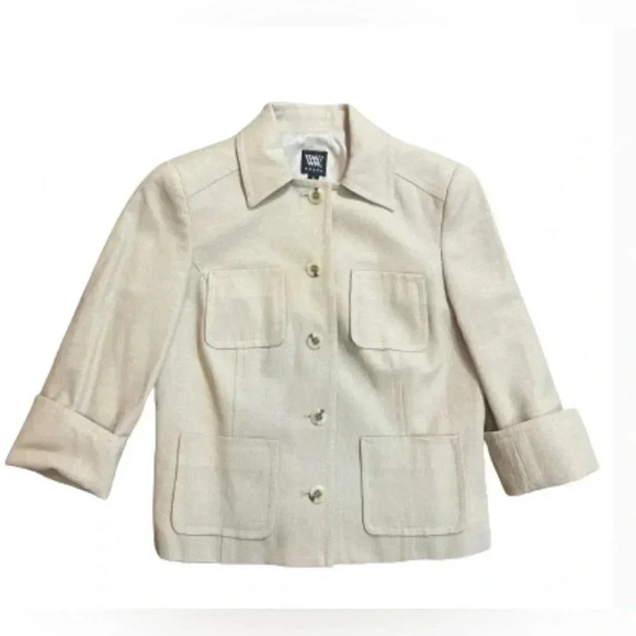 WORTH BLAZER GOLD & CREAM  SPARKLE 3/4 SLEEVES POCKETS  WAIST JACKET SIZE 2 - Picture 1 of 13